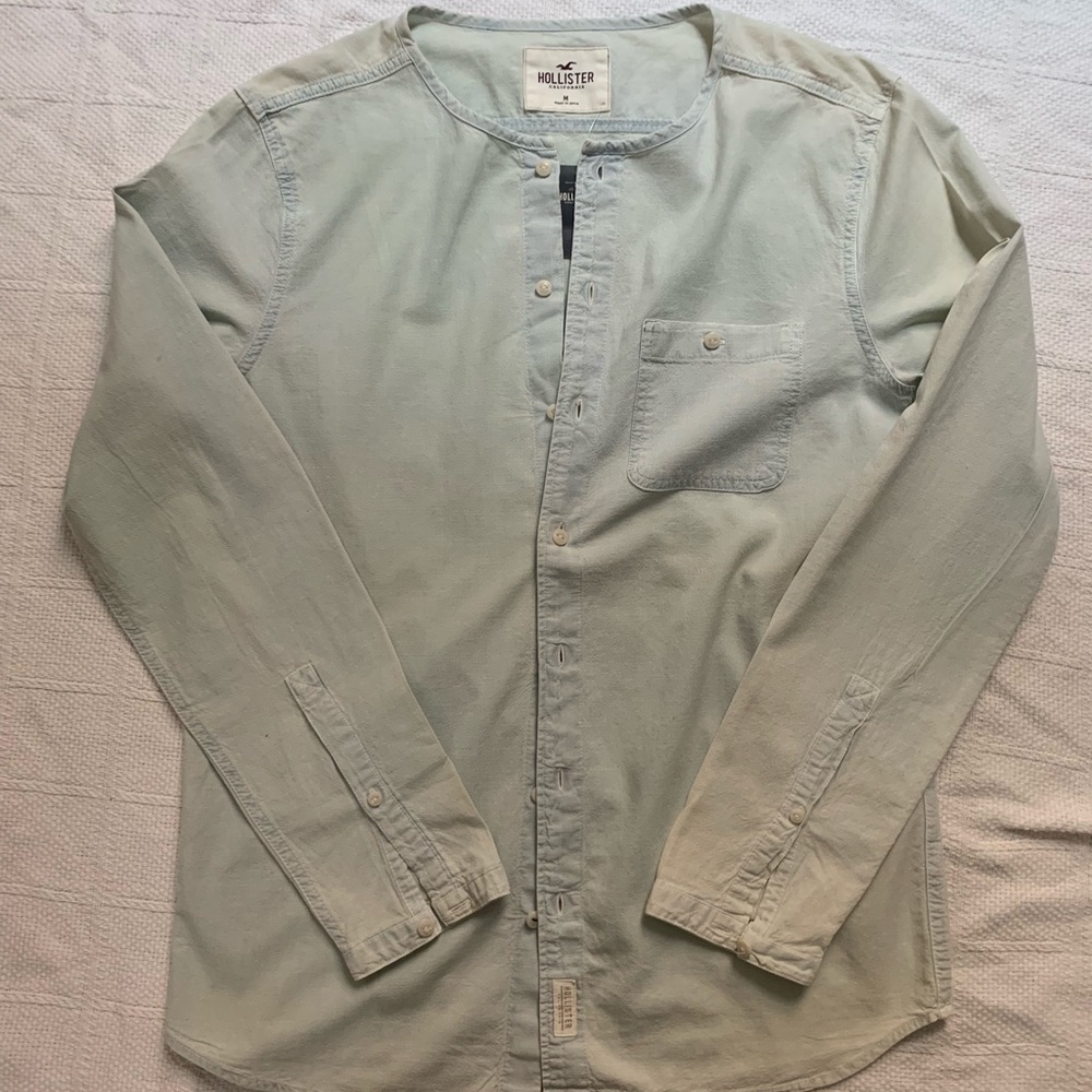 Hollister collarless light blue shirt NWT